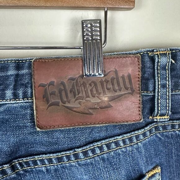 Ed Hardy Distressed Button Fly Blue Denim Jeans Men’s 38 x 32 - Picture 12 of 16